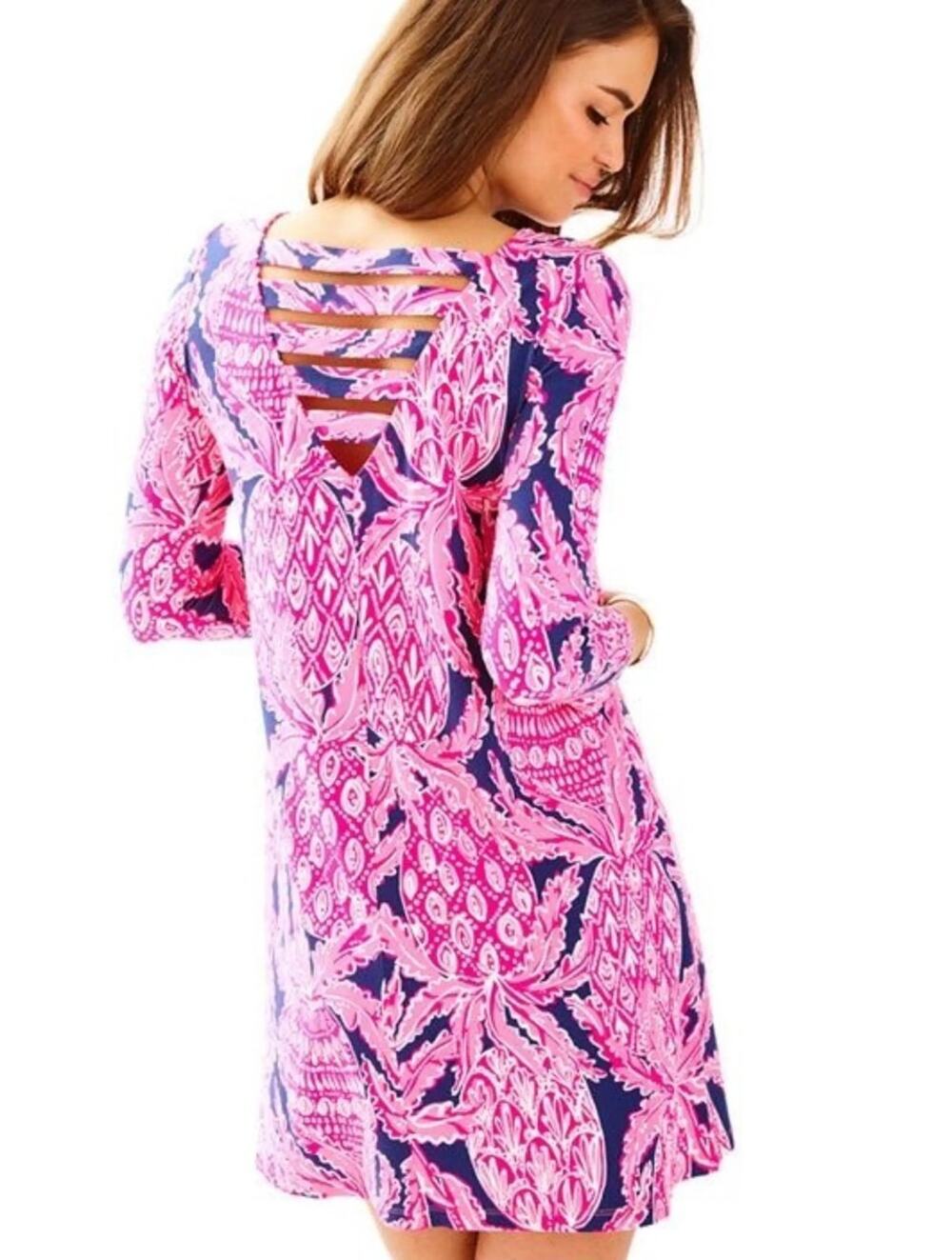 Lilly Pulitzer Ophelia vibrant pink blue coco safari pineapple swing dress SMALL